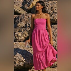 Anthropologie Marisol Smocked Gauze Maxi Dress Pink Boho - Size M